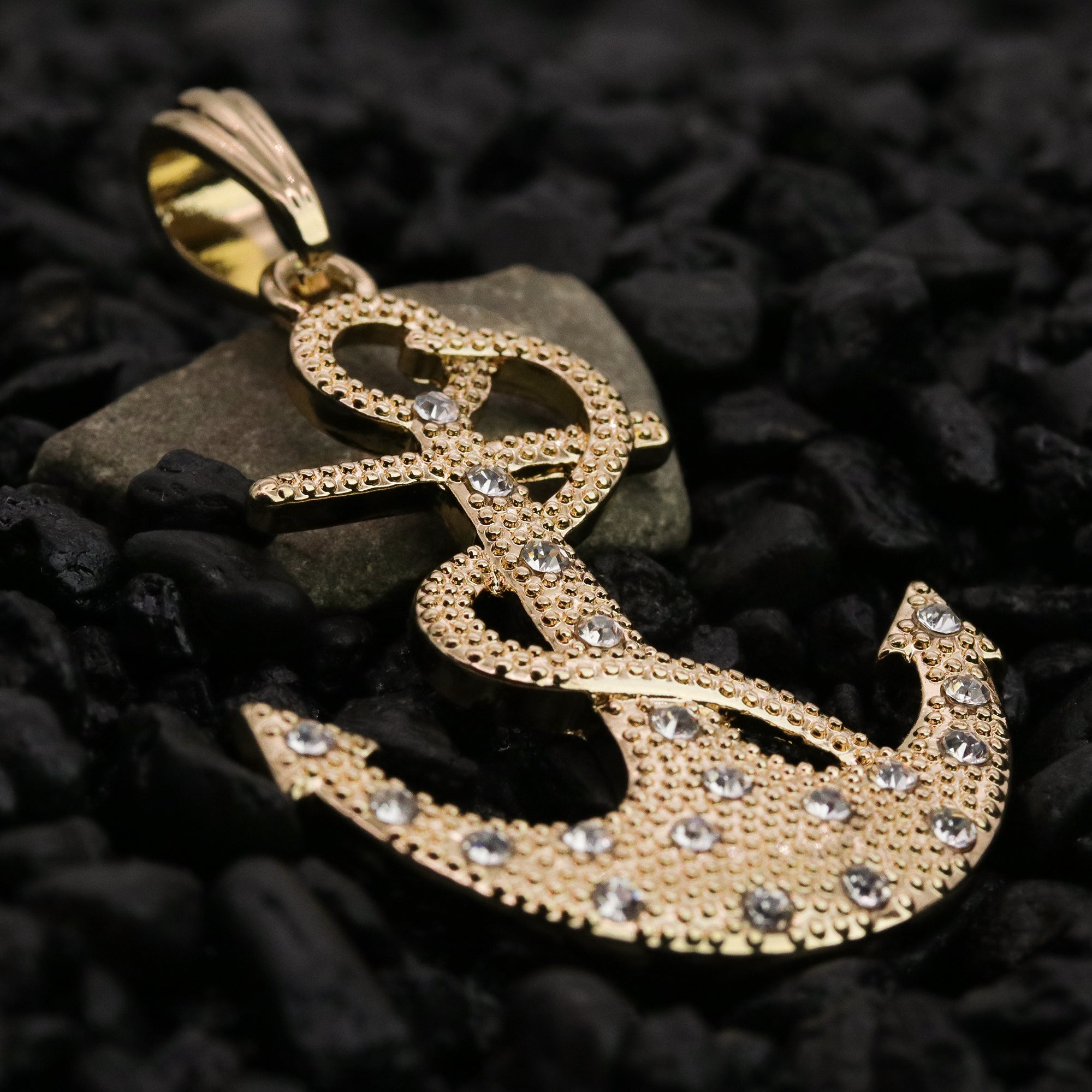 Cz Snake Anchor Pendant 24" Figaro Chain Hip Hop Style 18k Gold Plated