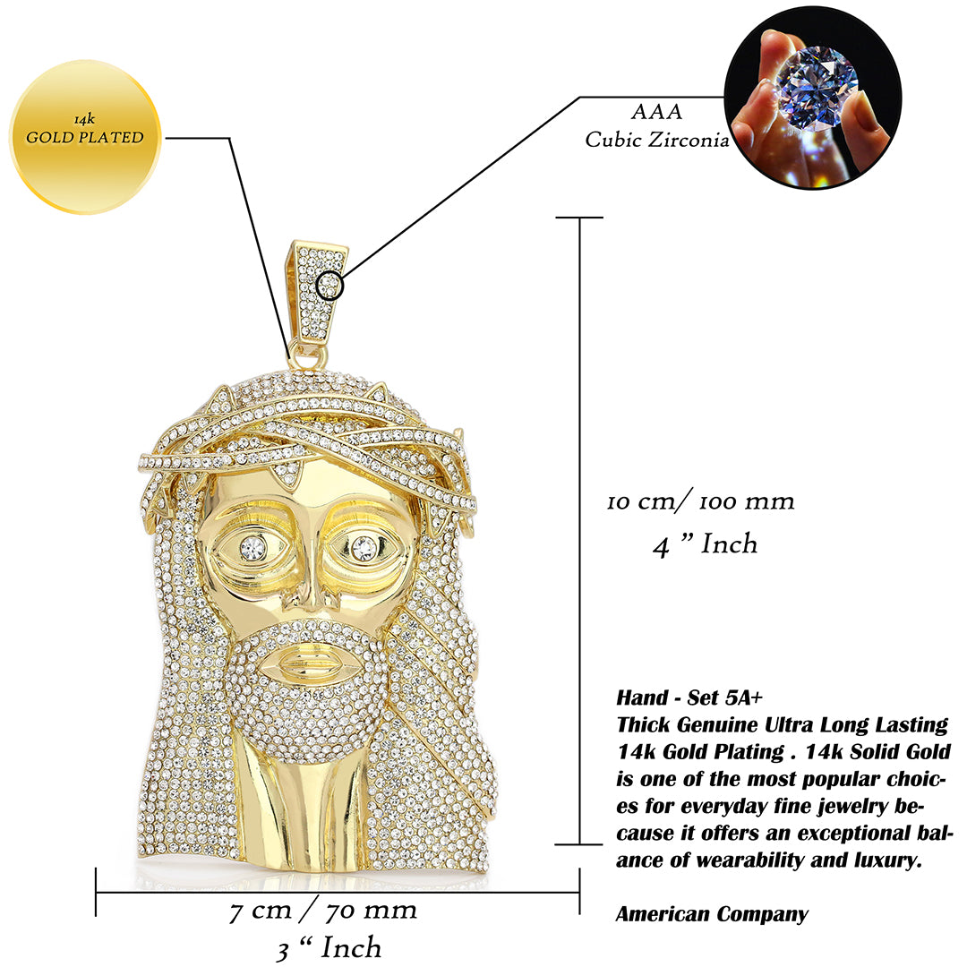 XXL Thorn Crown Jesus Pendant & 16mm Iced Cuban Chain – Hip Hop Bling 18"-30"