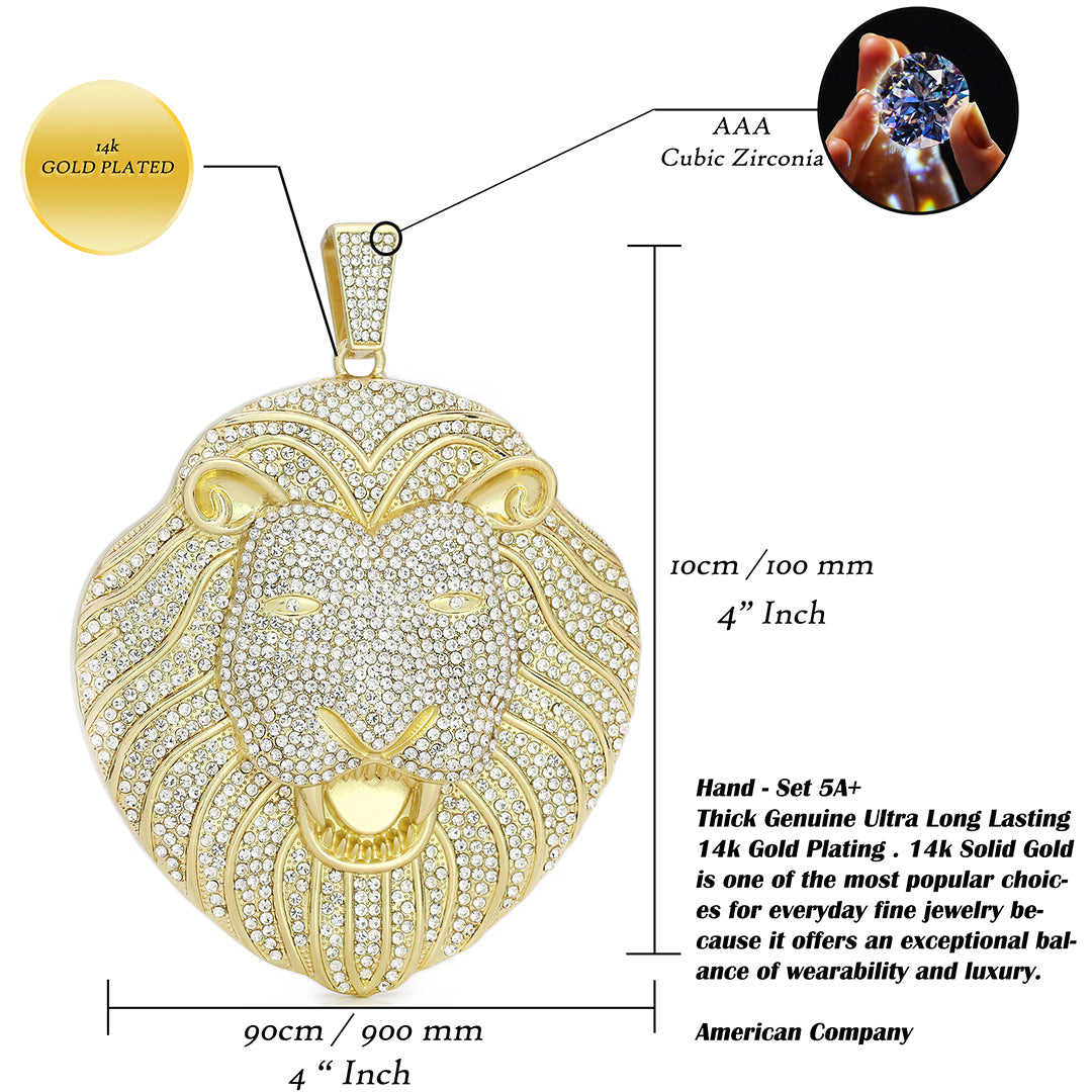 XXL Lion Face Pendant & Fully Iced Cuban Chain – 16mm 4" Bling 18"-30"