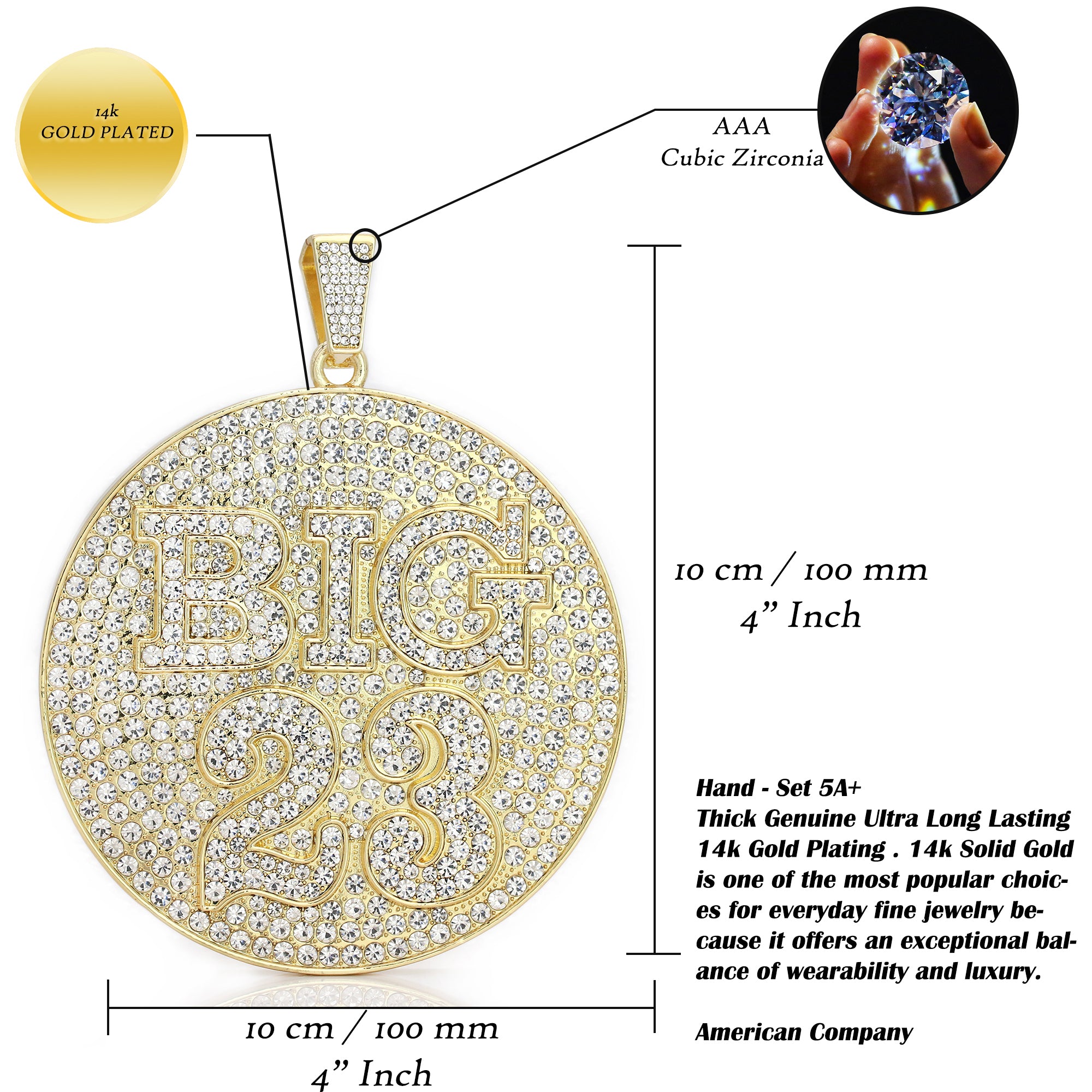 XXL Big #23 Pendant & Iced Cuban Chain – 16mm 18"-30" Gold Hip Hop Jewelry