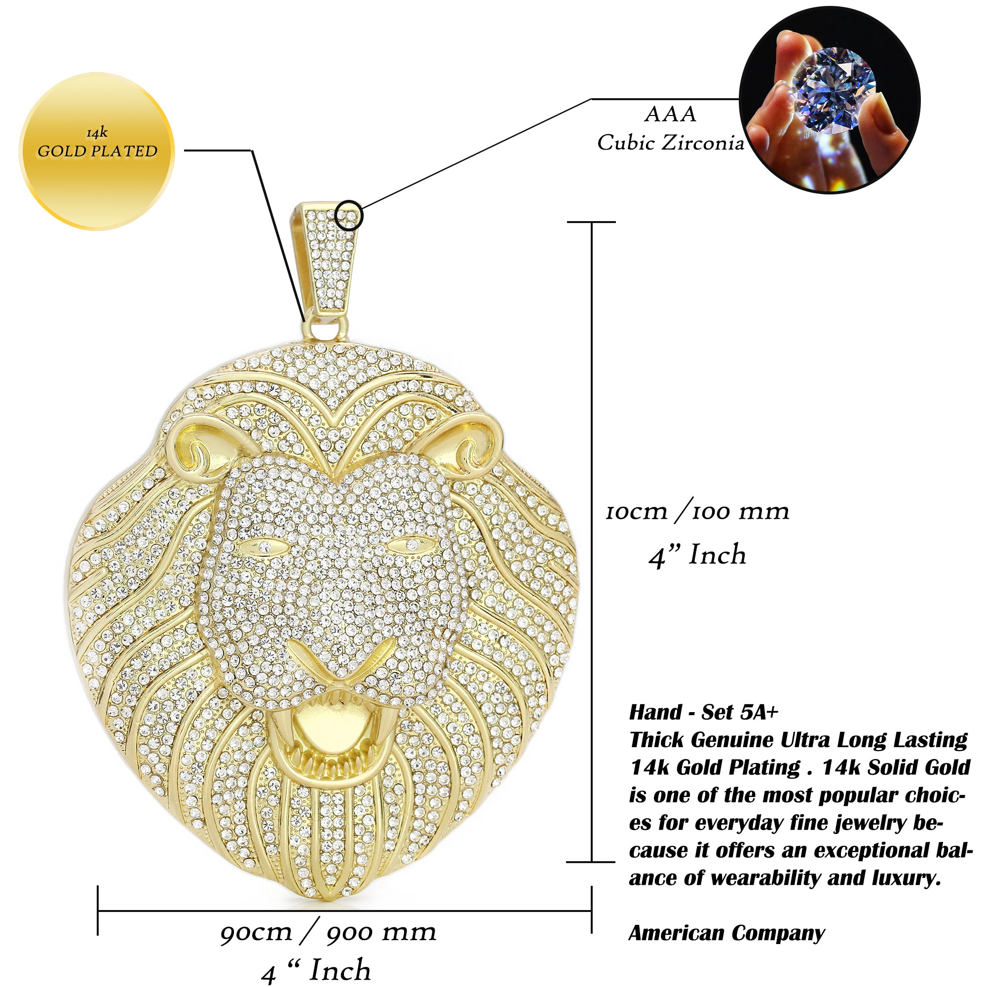 XXL Huge Lion King Face Iced Pendant 14mm Cuban Chain