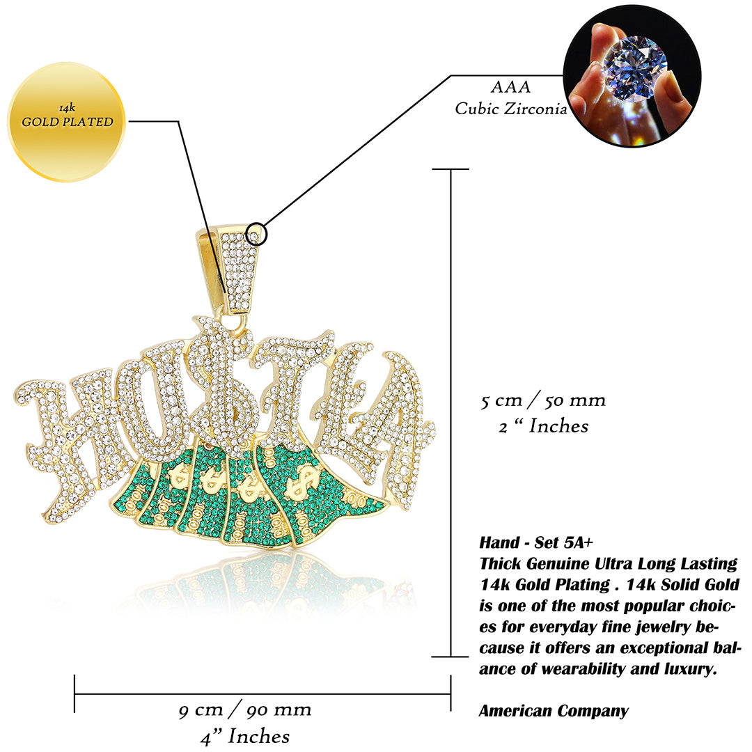 XXL 14k Hustla Huge Pendant 14mm Cuban Chain