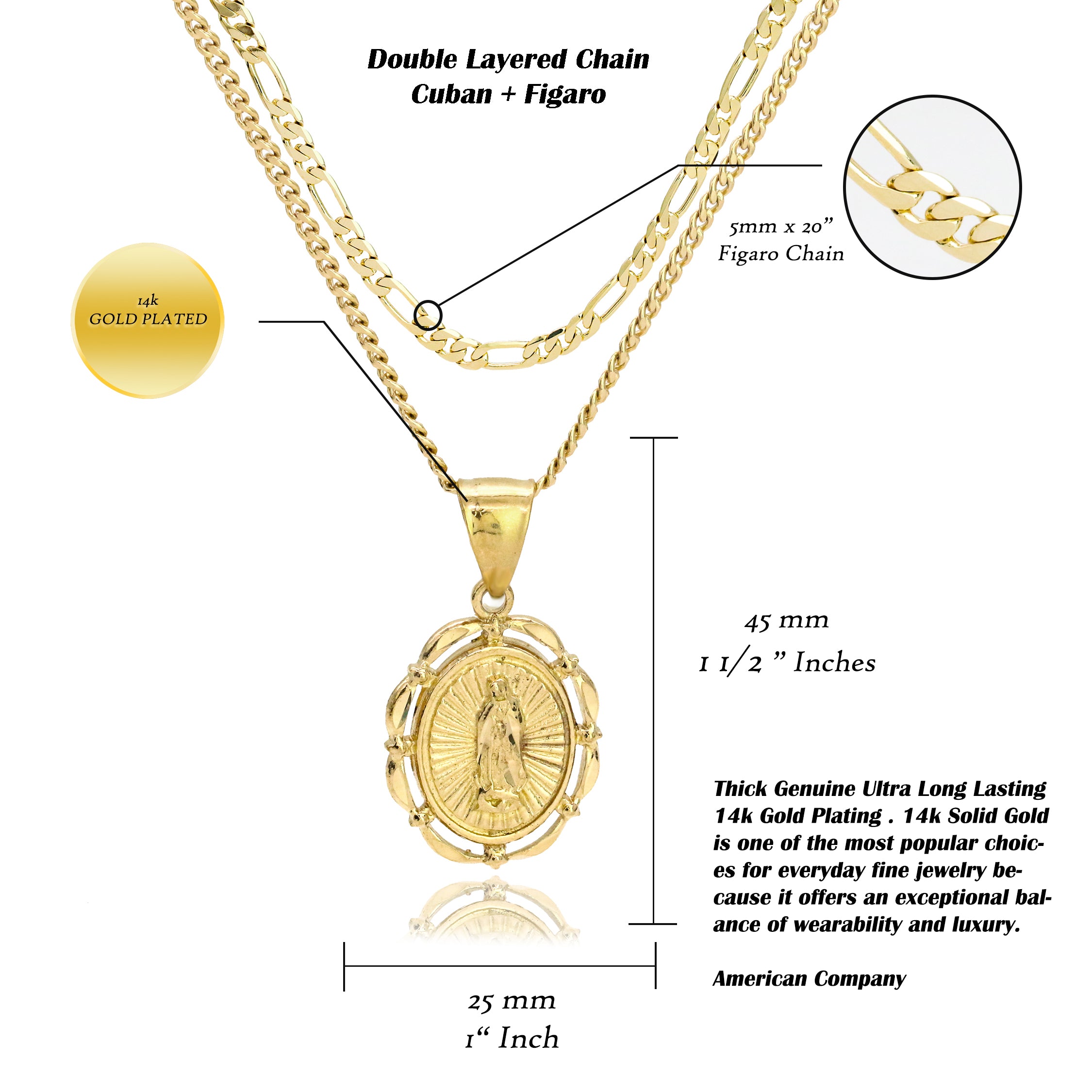 Oval Virgin Mary Edge Diamond Cut Pendant Cuban / Franco Choker Chain 14k Gold Plated