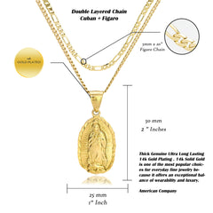 Virgin Mary Edge Diamond Cut Pendant Cuban / Franco Choker Chain 14k Gold Plated Bottom