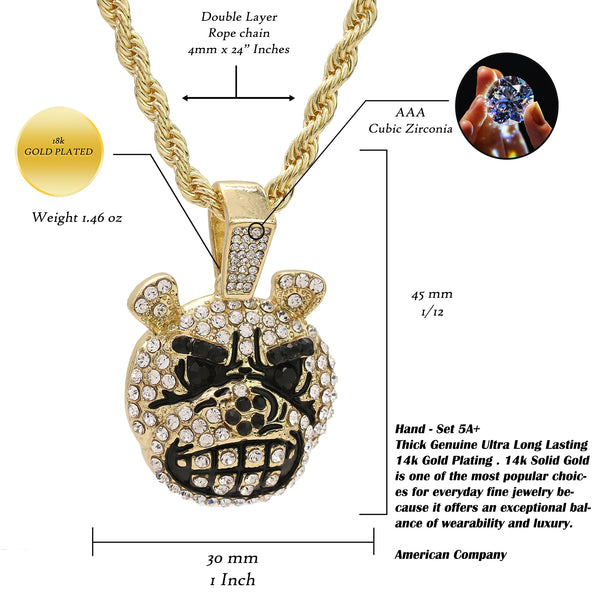 18k Gold Plated Exquisite Mad Dog Face Pendant | BlingKingStar 