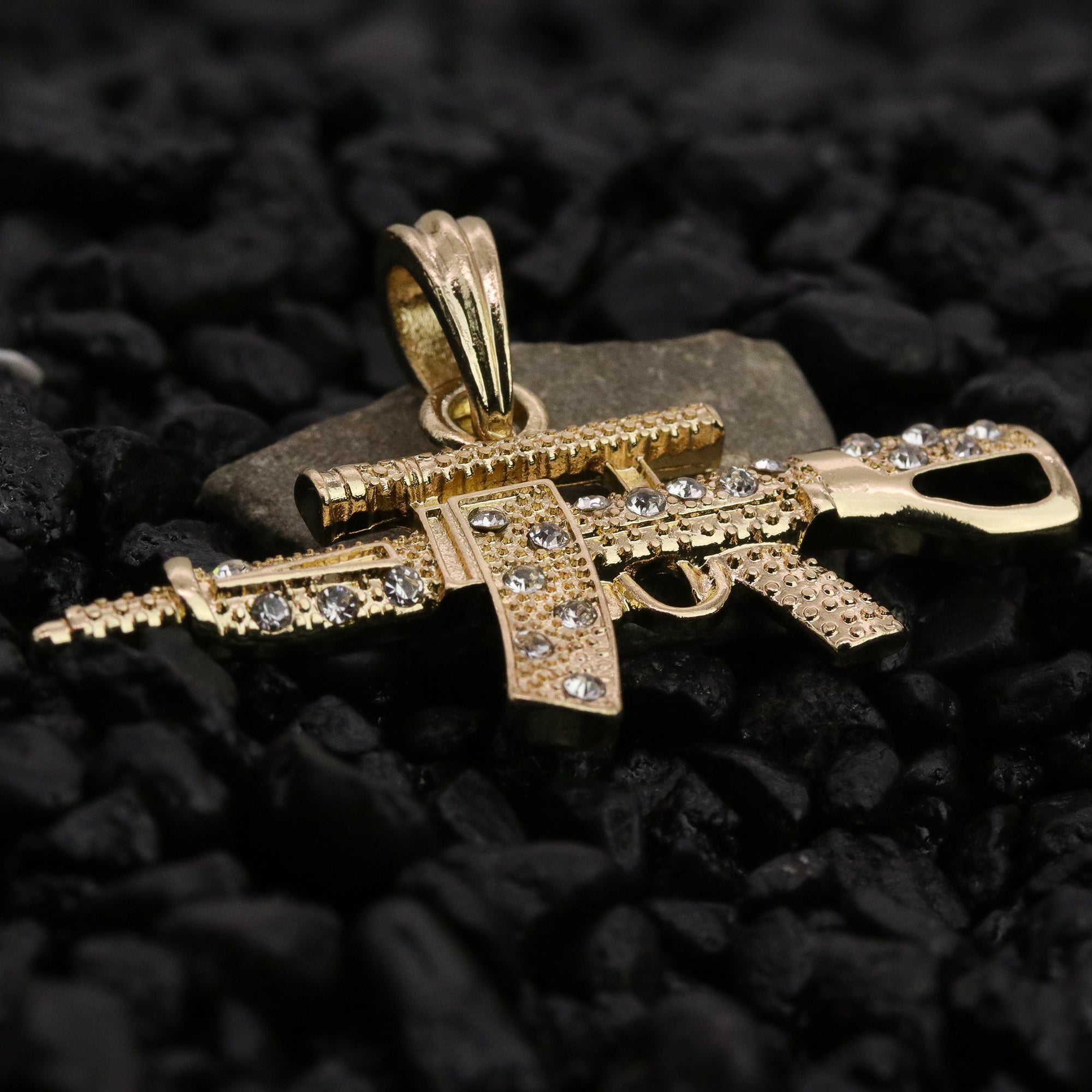 Cz AR Pendant 24" Figaro Chain Hip Hop Style 18k Gold Plated