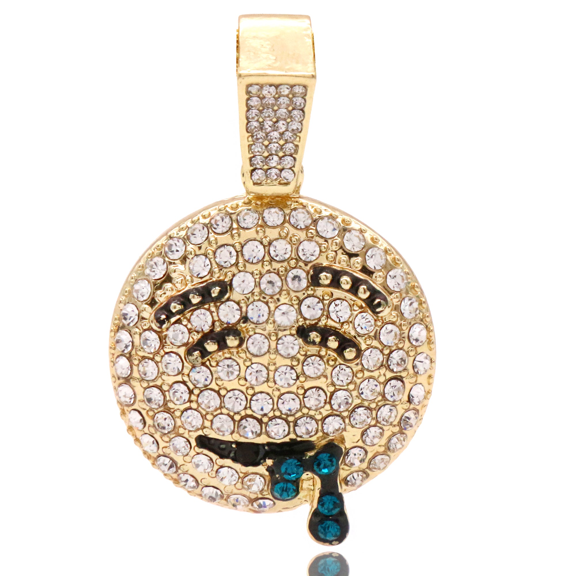Lit Emoji Face Fully Iced Pendant 24" Inch 4mm Rope Chain