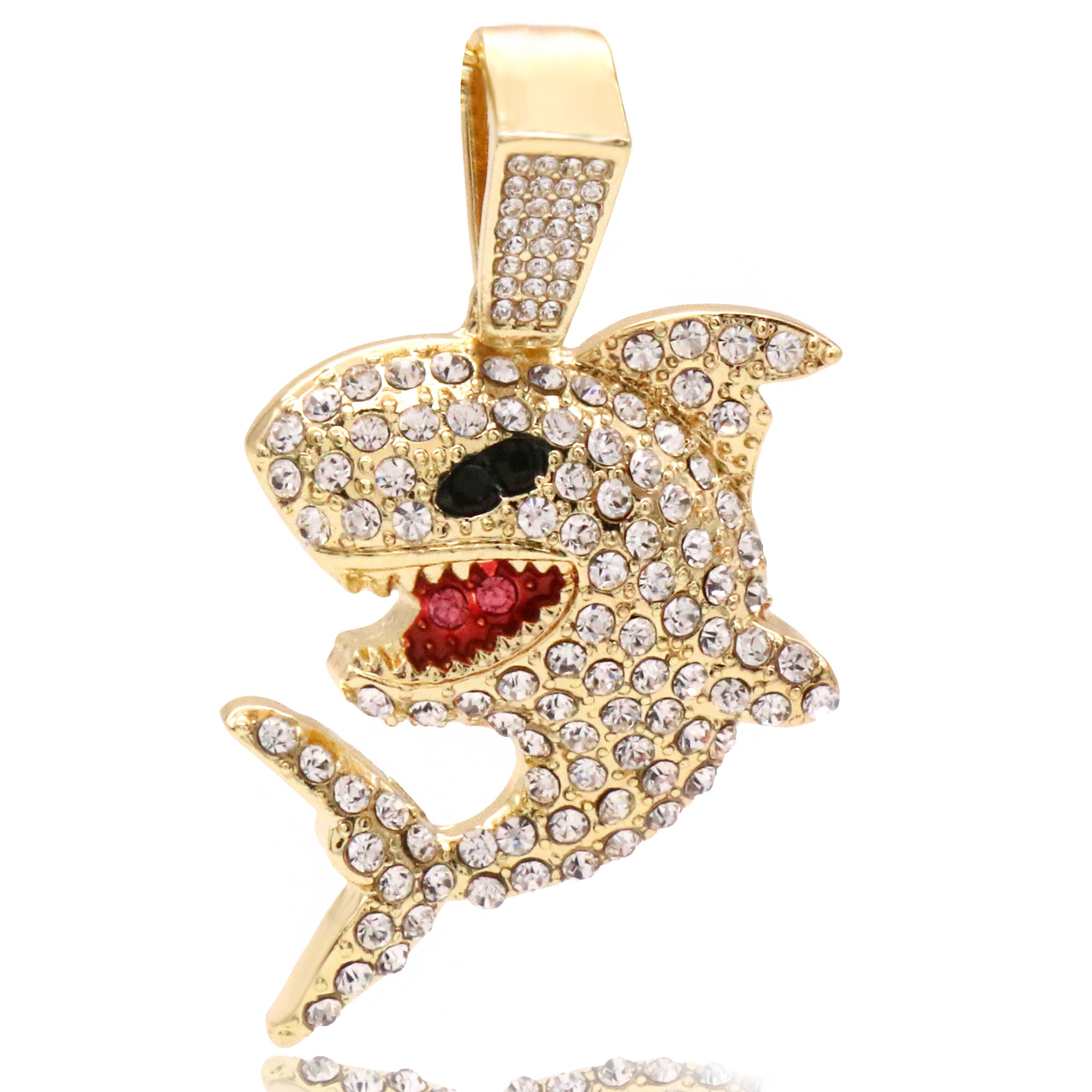 Shark Fully Iced Pendant 24" Inch 4mm Rope Chain