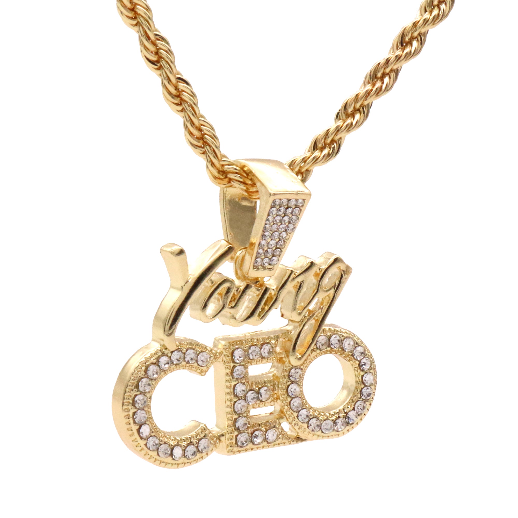 Young CEO Iced Pendant 24" Inch 4mm Rope Chain
