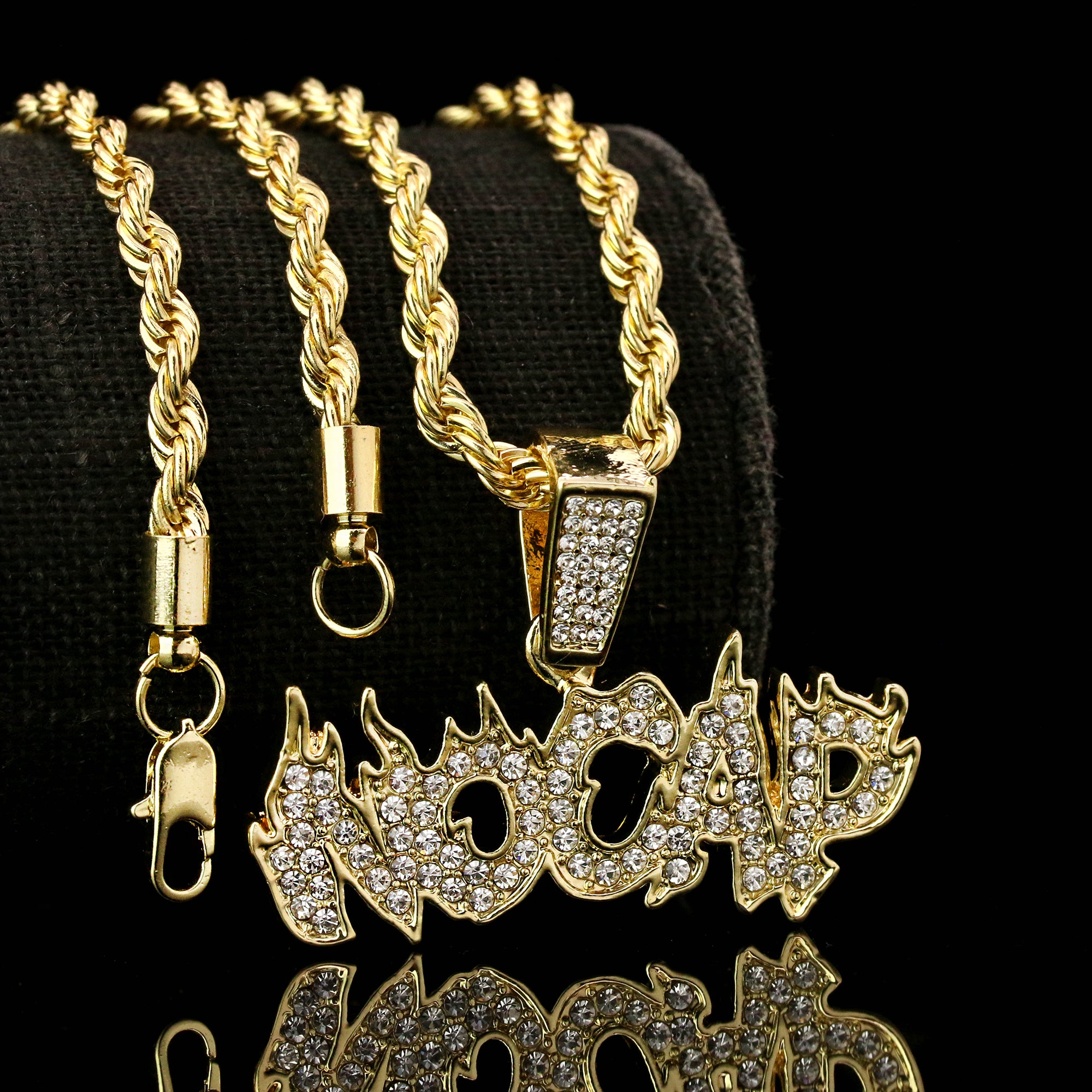 NO CAP Fully Iced Pendant 14K Gold 24" Inch 4mm Rope Choker Chain
