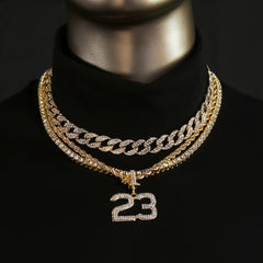 #23 4 Pcs Set Clear Cz Cuban, Tennis & Rope Chain Bundle Gold PT