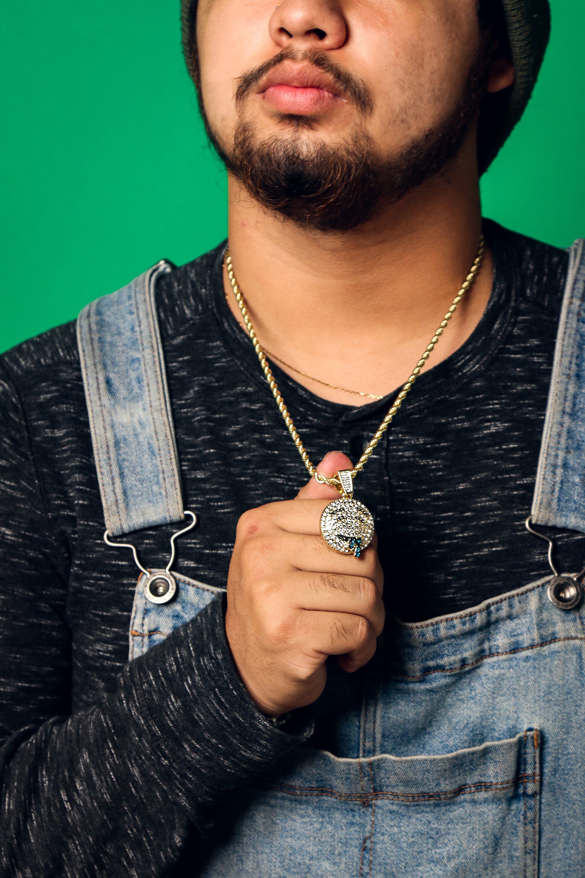 Lit Emoji Face Fully Iced Pendant 24" Inch 4mm Rope Chain