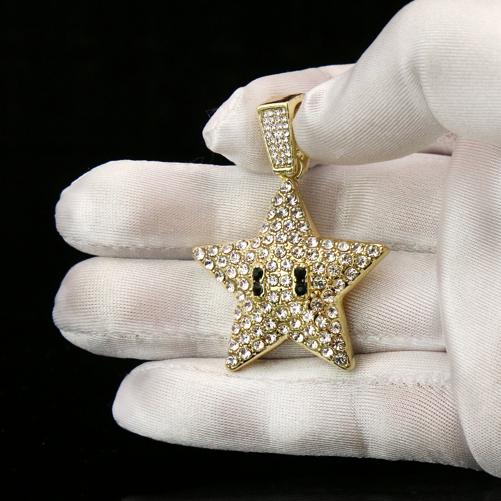 Star Fully Iced Pendant 14K Gold 24" Inch 4mm Rope Choker Chain