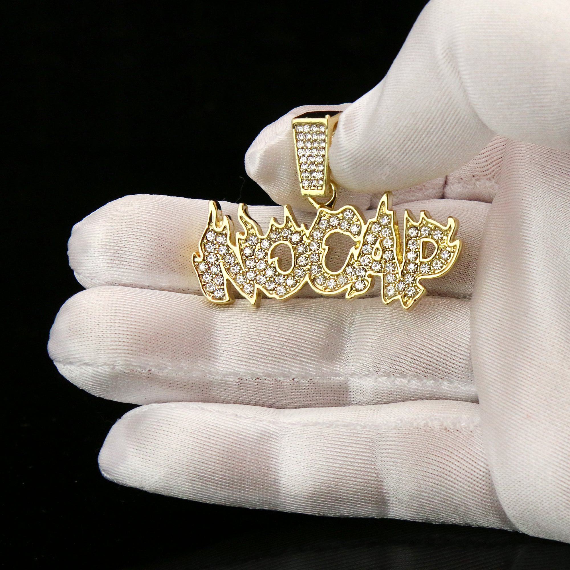 NO CAP Fully Iced Pendant 14K Gold 24" Inch 4mm Rope Choker Chain