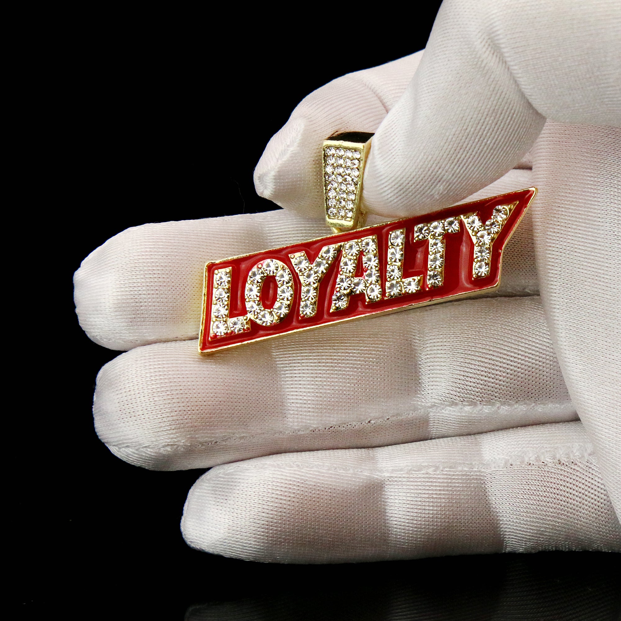 LOYALTY Fully Iced Pendant 14K Gold 24" Inch 4mm Rope Choker Chain