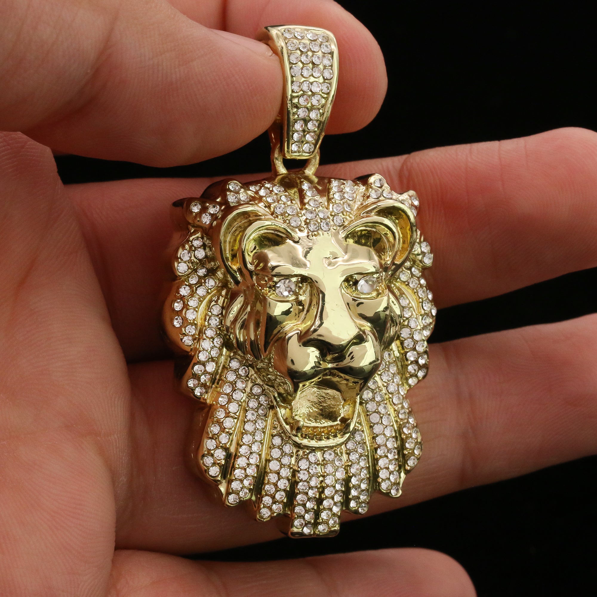 14k Gold Plated Thick Layer Cz Lion Head Pendant 24" Frost Cuban Chain