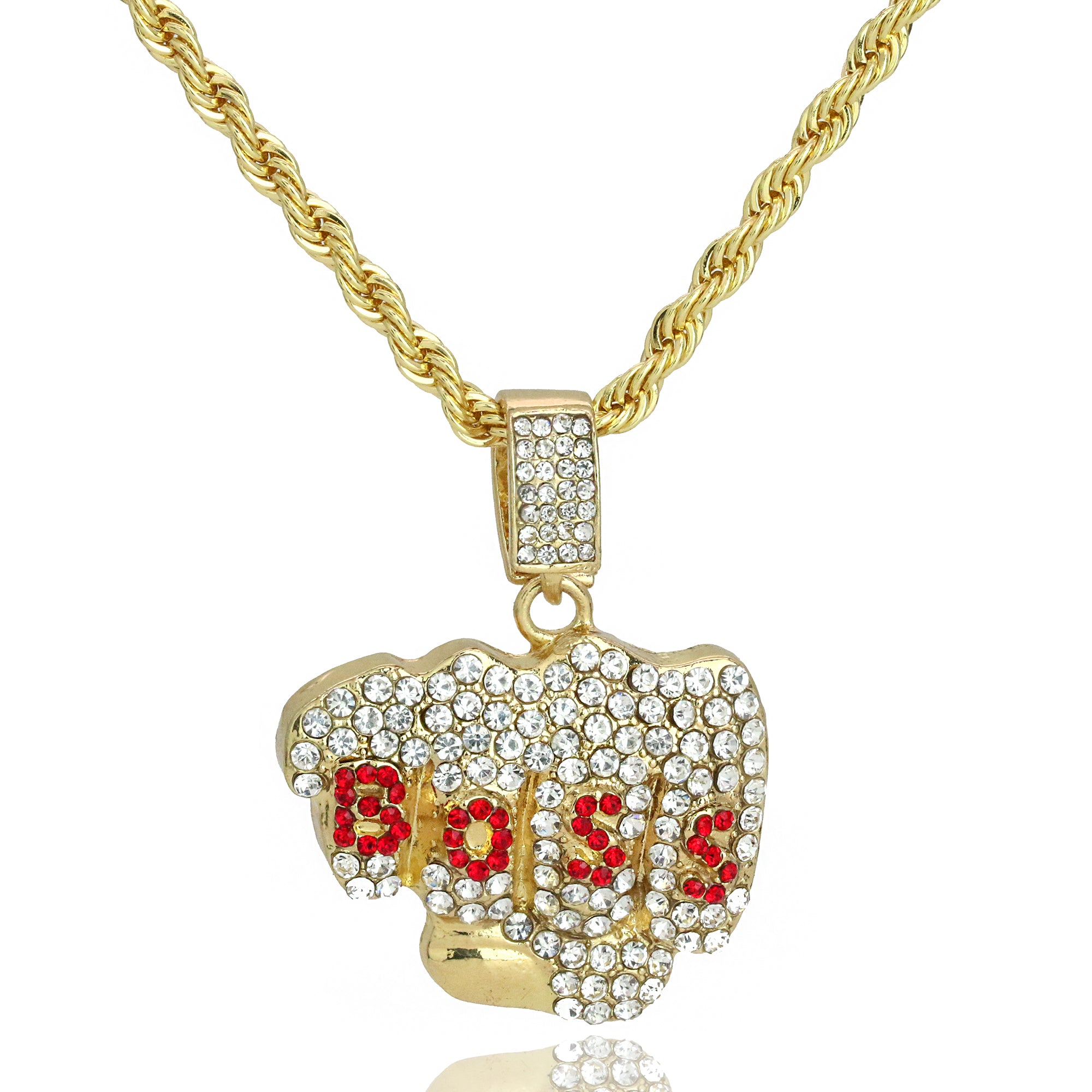 Boss Fist Pendant Rope Necklace Chain Men's Hip Hop 18k Cz Jewelry