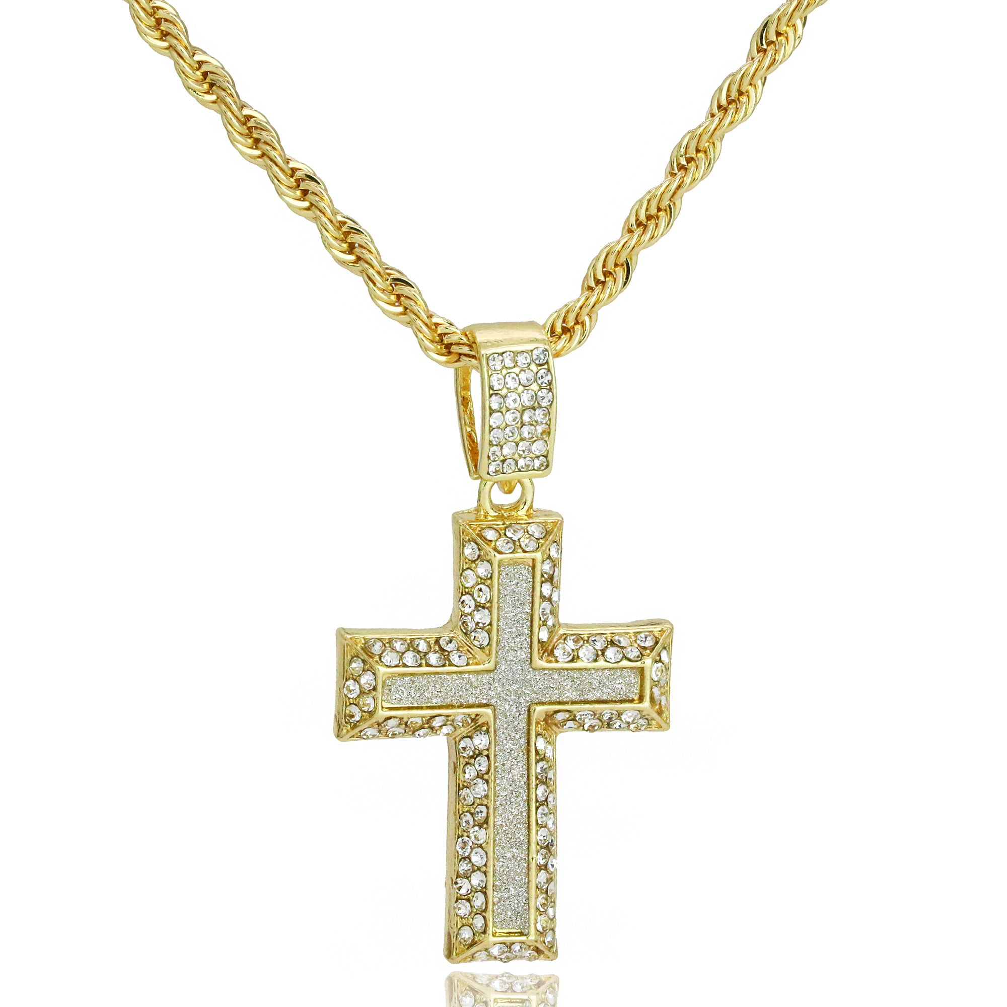 Ap Cross Stardust Pendant Rope Necklace Chain Men's Hip Hop 18k Cz Jewelry