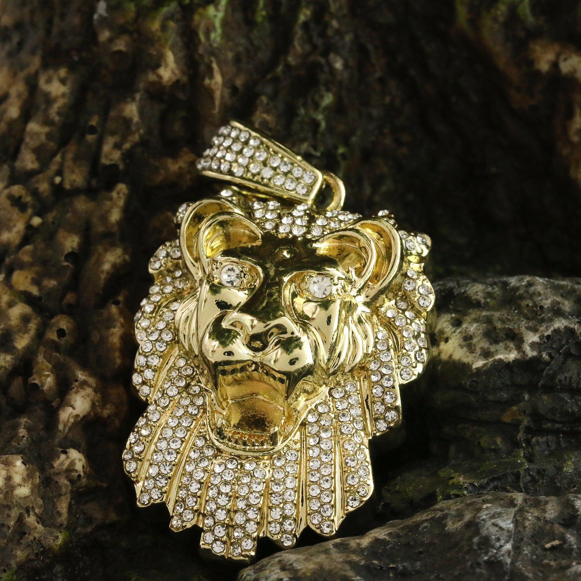 14k Gold Plated Thick Layer Cz Lion Head Pendant 24" Frost Cuban Chain