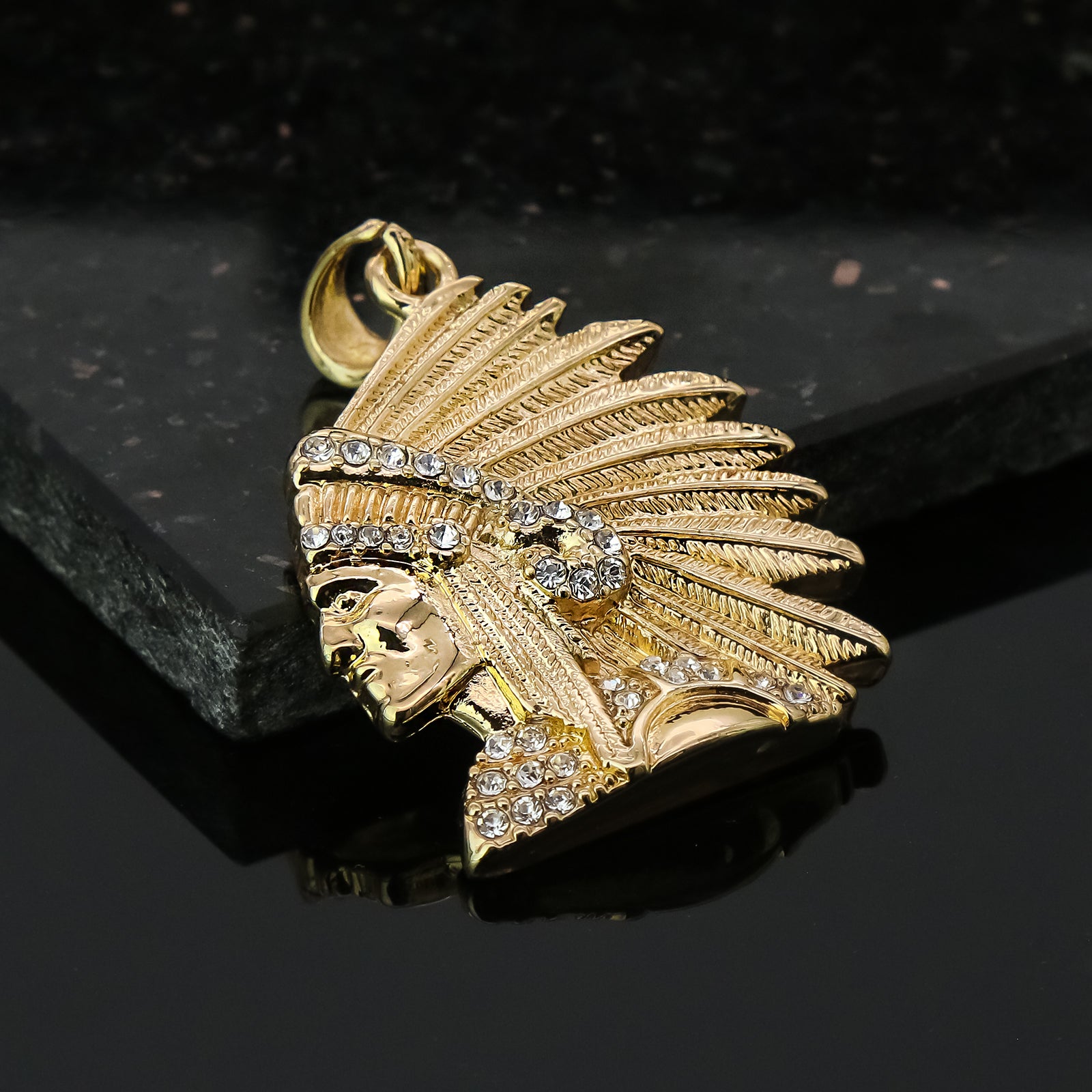 Chief Head 4 Pcs Set Clear Cz Cuban, Tennis & Rope Chain Bundle Gold PT