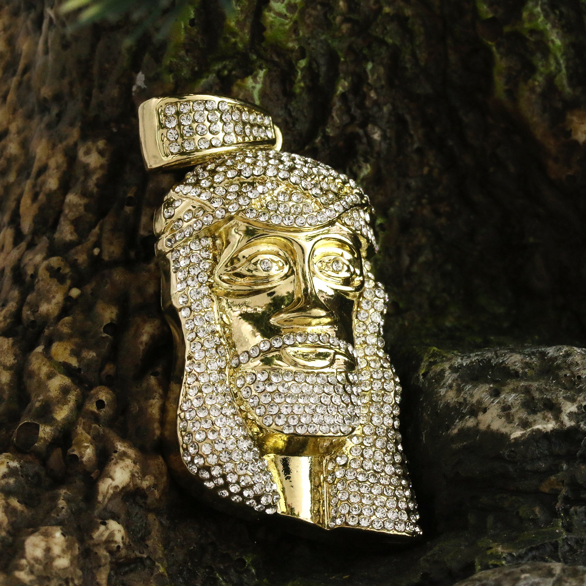 14k Gold Plated Thick Layer Cz Jesus Face Pendant 24" Frost Cuban Chain