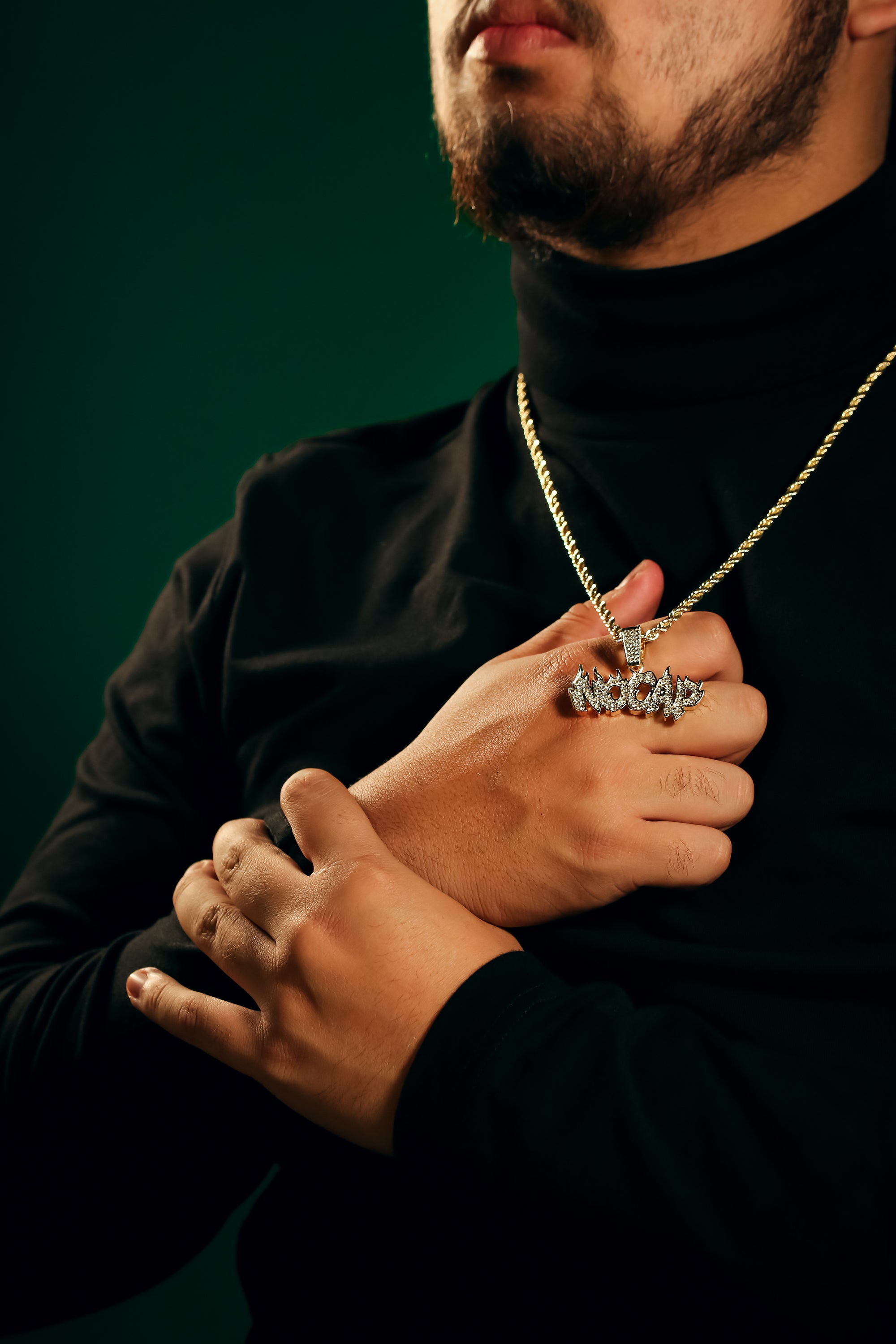 NO CAP Fully Iced Pendant 14K Gold 24" Inch 4mm Rope Choker Chain