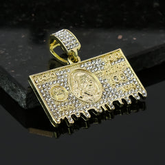 $100 Dollar Bill 4 Pcs Set Clear Cz Cuban, Tennis & Rope Chain Bundle Gold PT