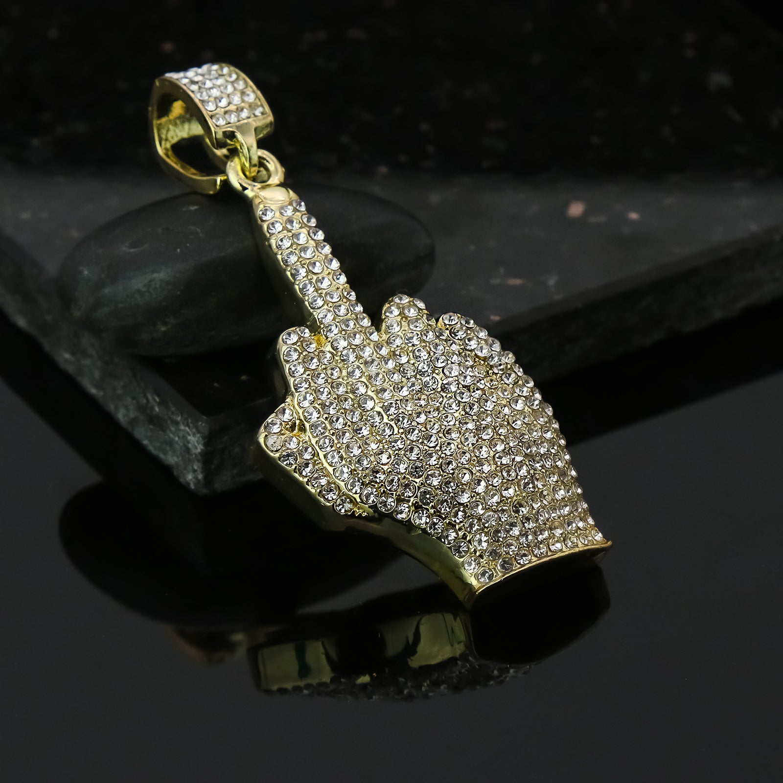 Middle Finger 4 Pcs Set Clear Cz Cuban, Tennis & Rope Chain Bundle Gold PT