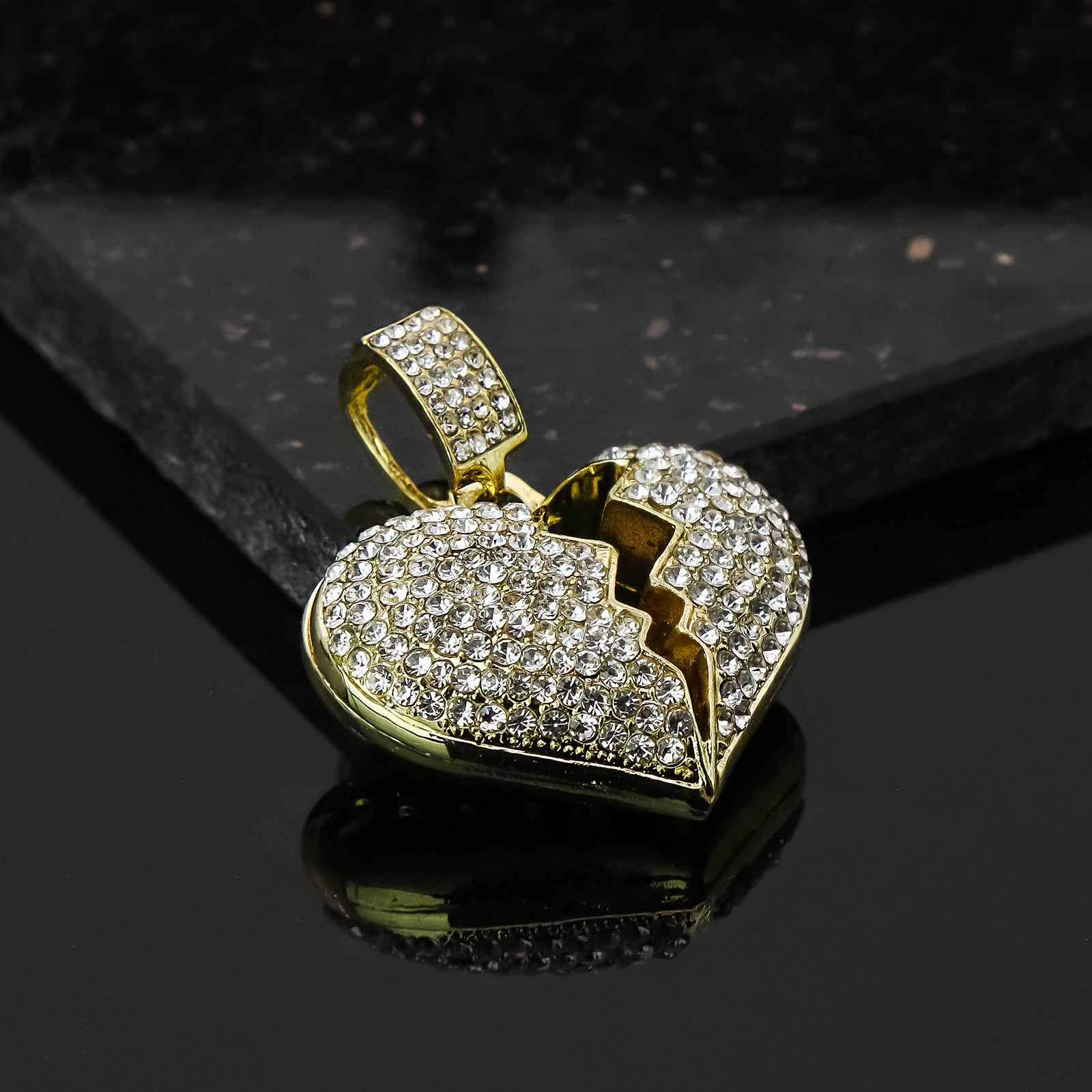 Broken Heart 4 Pcs Set Clear Cz Cuban, Tennis & Rope Chain Bundle Gold PT