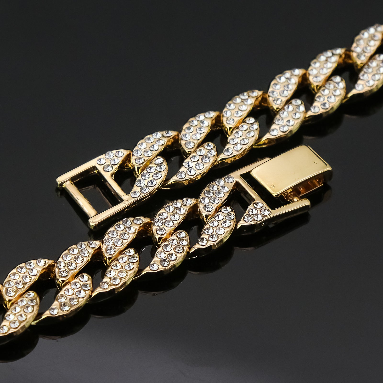 Boss Fist 4 Pcs Set Clear Cz Cuban, Tennis & Rope Chain Bundle Gold PT