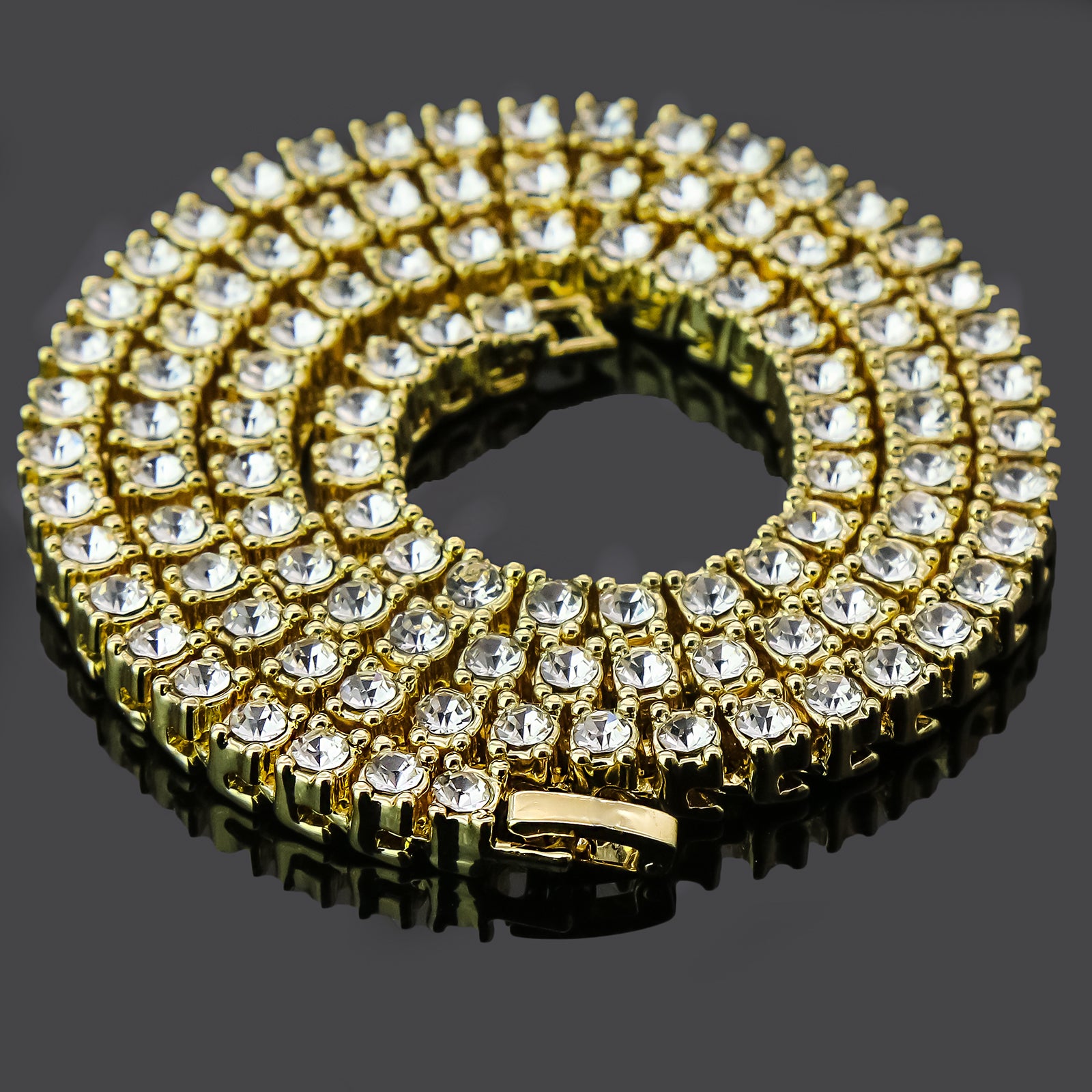 100 Emoji Cz 4 Pcs Set Barb Wire Spike Chain, Tennis Chain & Miami Cuban Chain Bundle Gold PT