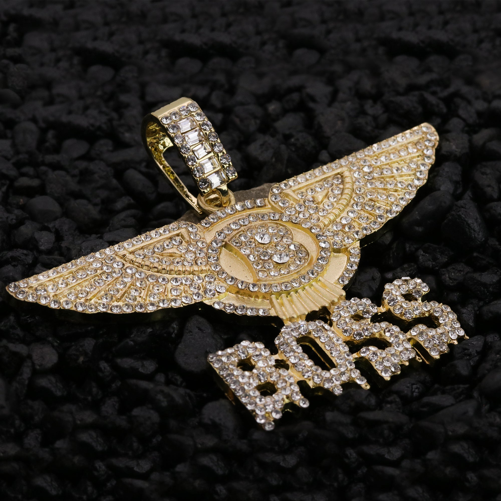 Iced Boss Wing Drip Pendant 24"Rope Chain Hip Hop Style 18k Gold Plated