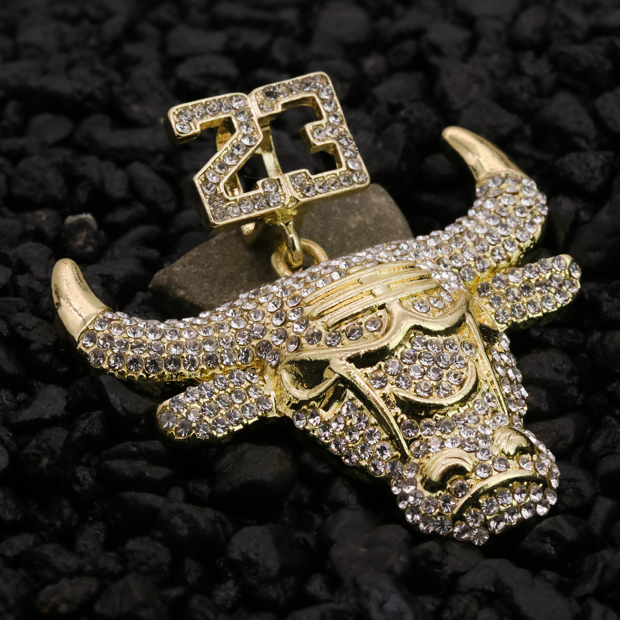 Iced Big 23 Bull Pendant 24"Rope Chain Hip Hop Style 18k Gold Plated