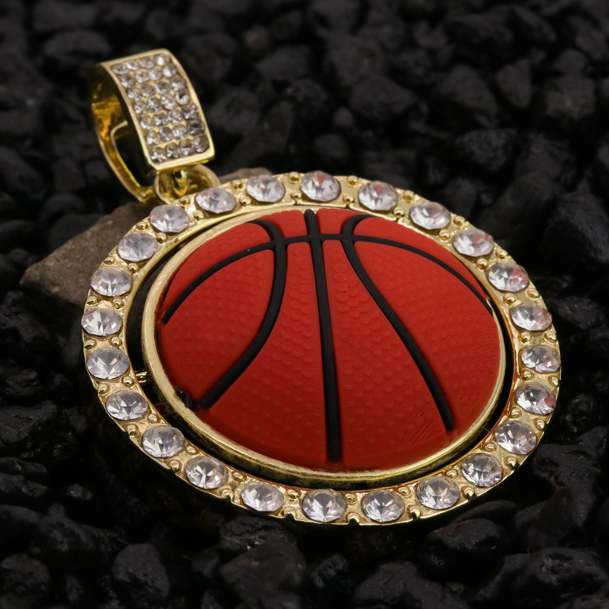 Iced Round Basketball Pendant 24"Rope Chain Hip Hop Style 18k Gold Plated