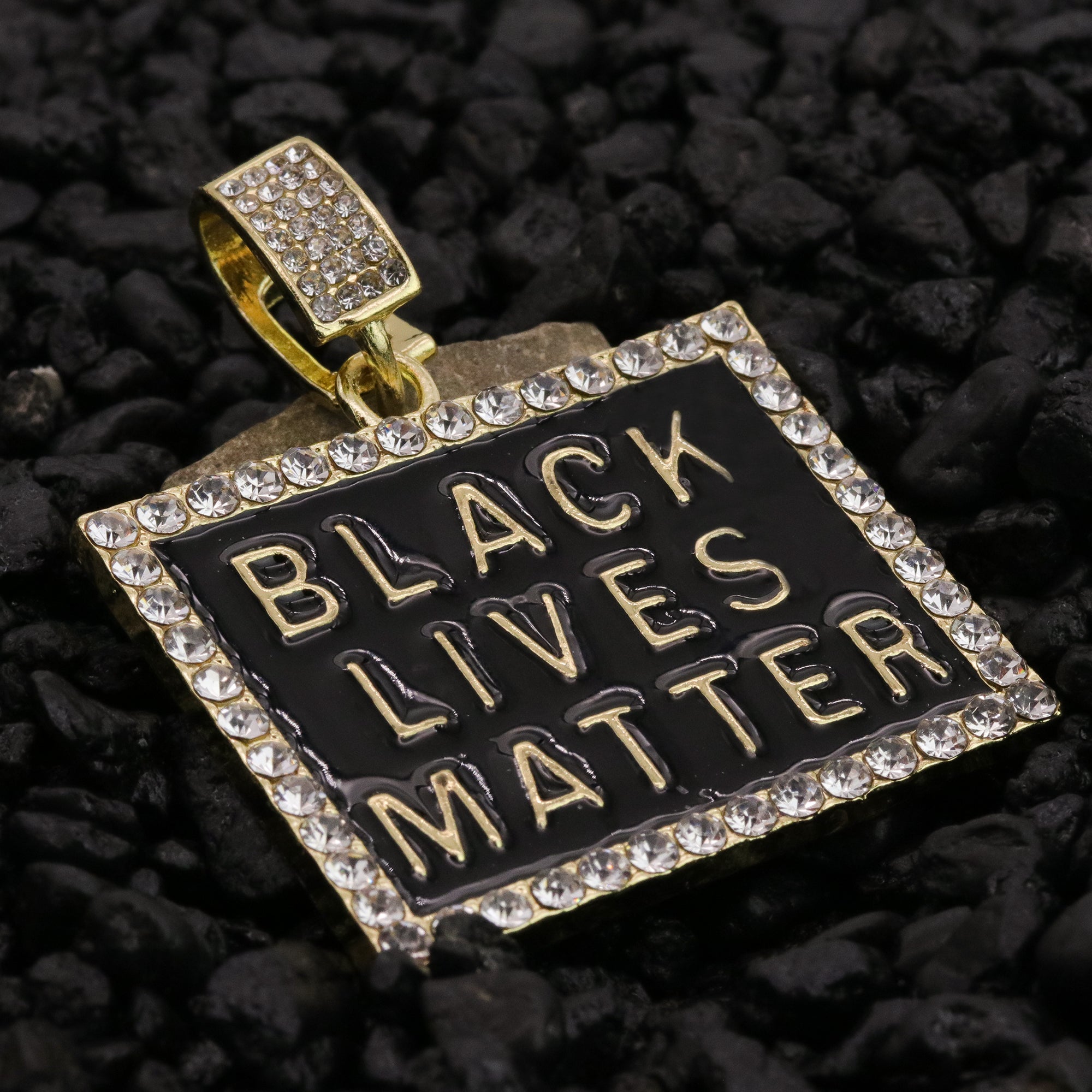 Iced Block Black Lives Matter Pendant 24"Rope Chain Hip Hop Style 18k Gold Plated