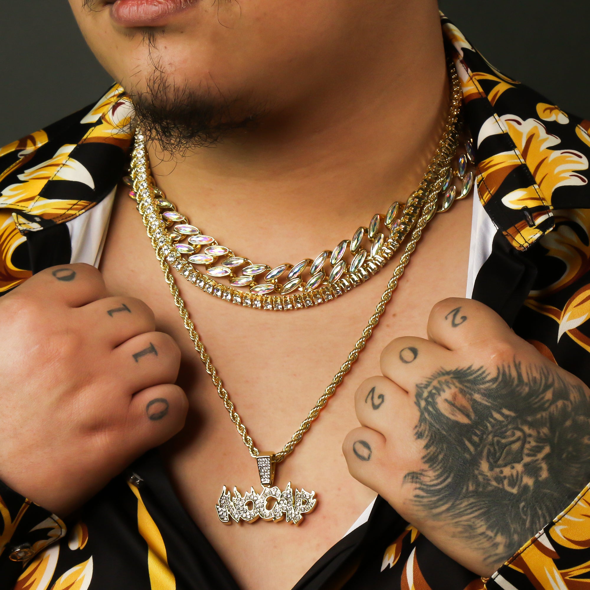 Gold Plated High Fashion AB Cuban Tennis Choker Chains & NO CAP Cz Letter Pendant