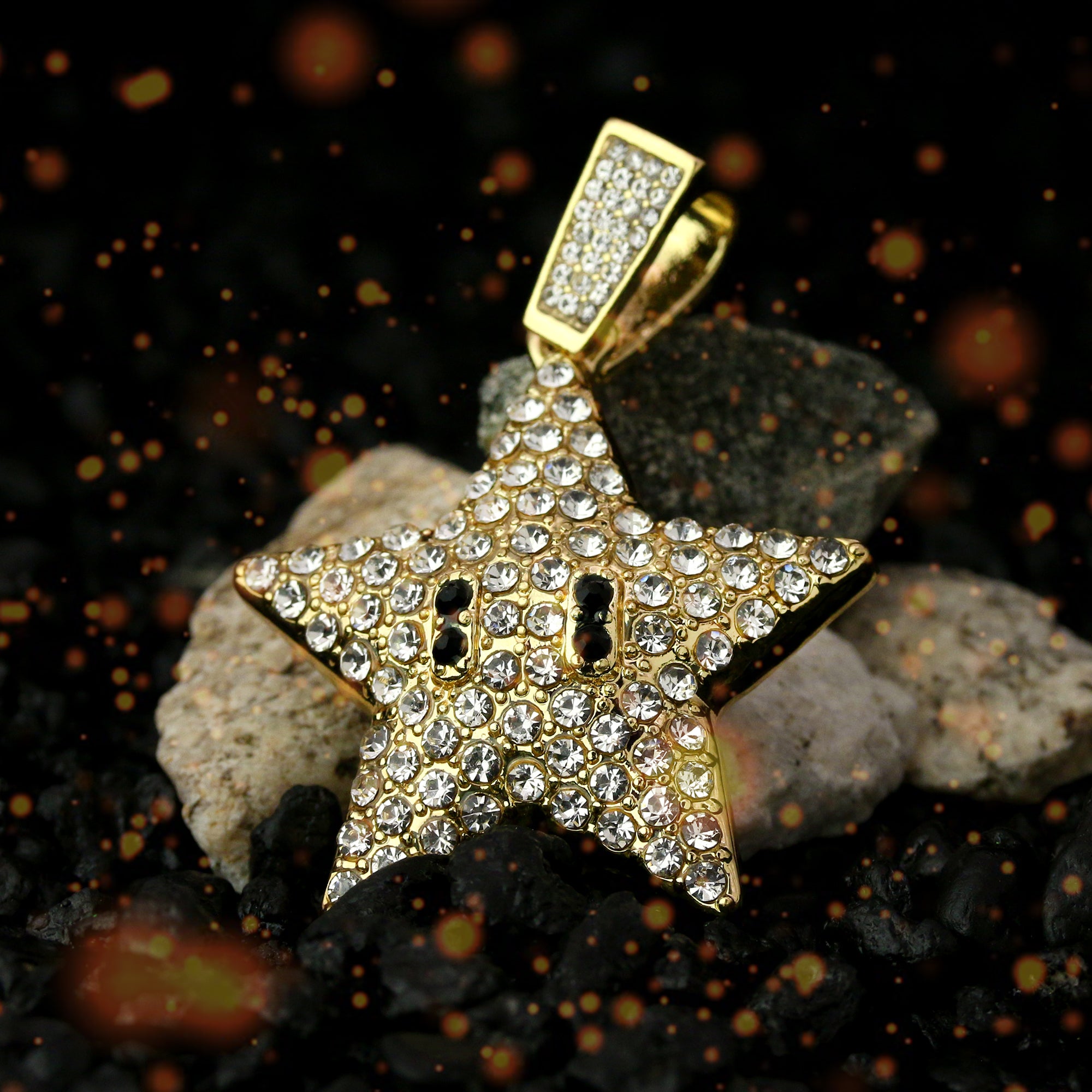 Star Fully Iced Pendant 14K Gold 24" Inch 4mm Rope Choker Chain