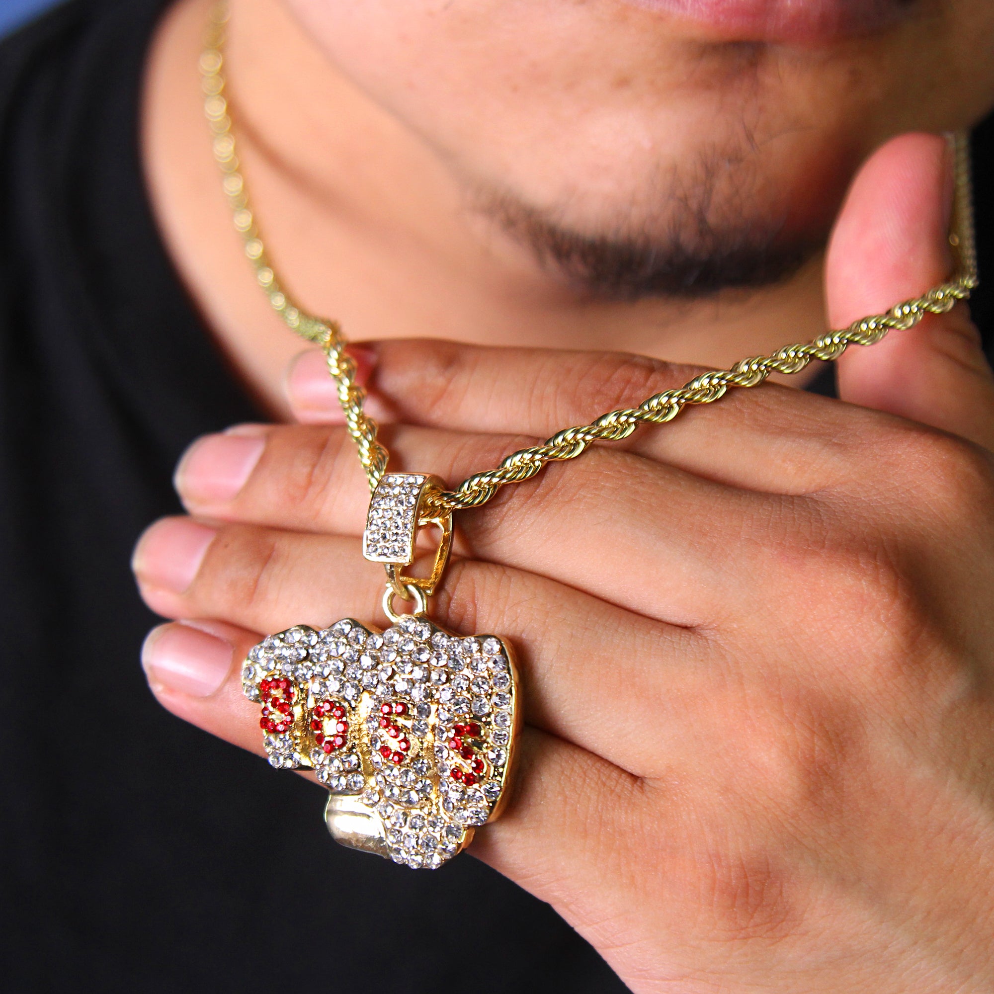 Boss Fist Pendant Rope Necklace Chain Men's Hip Hop 18k Cz Jewelry
