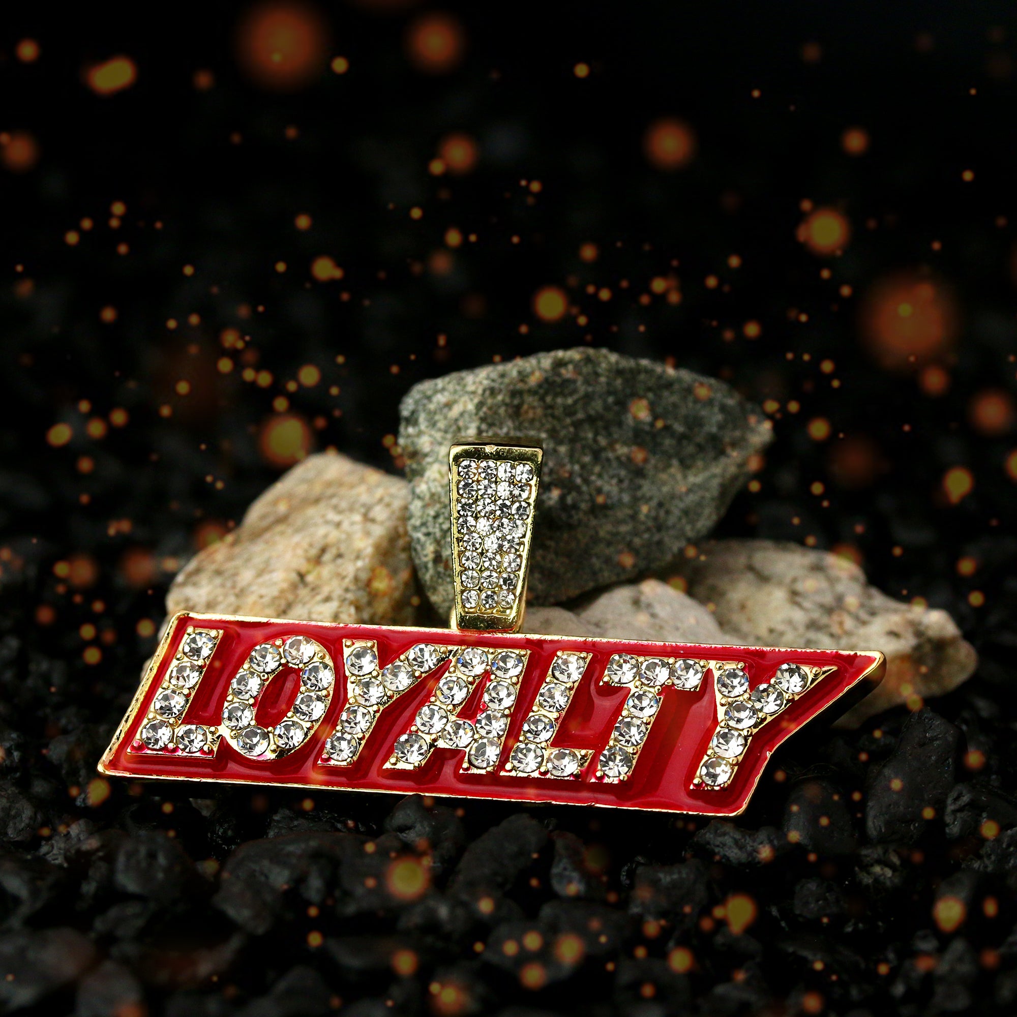 LOYALTY Fully Iced Pendant 14K Gold 24" Inch 4mm Rope Choker Chain