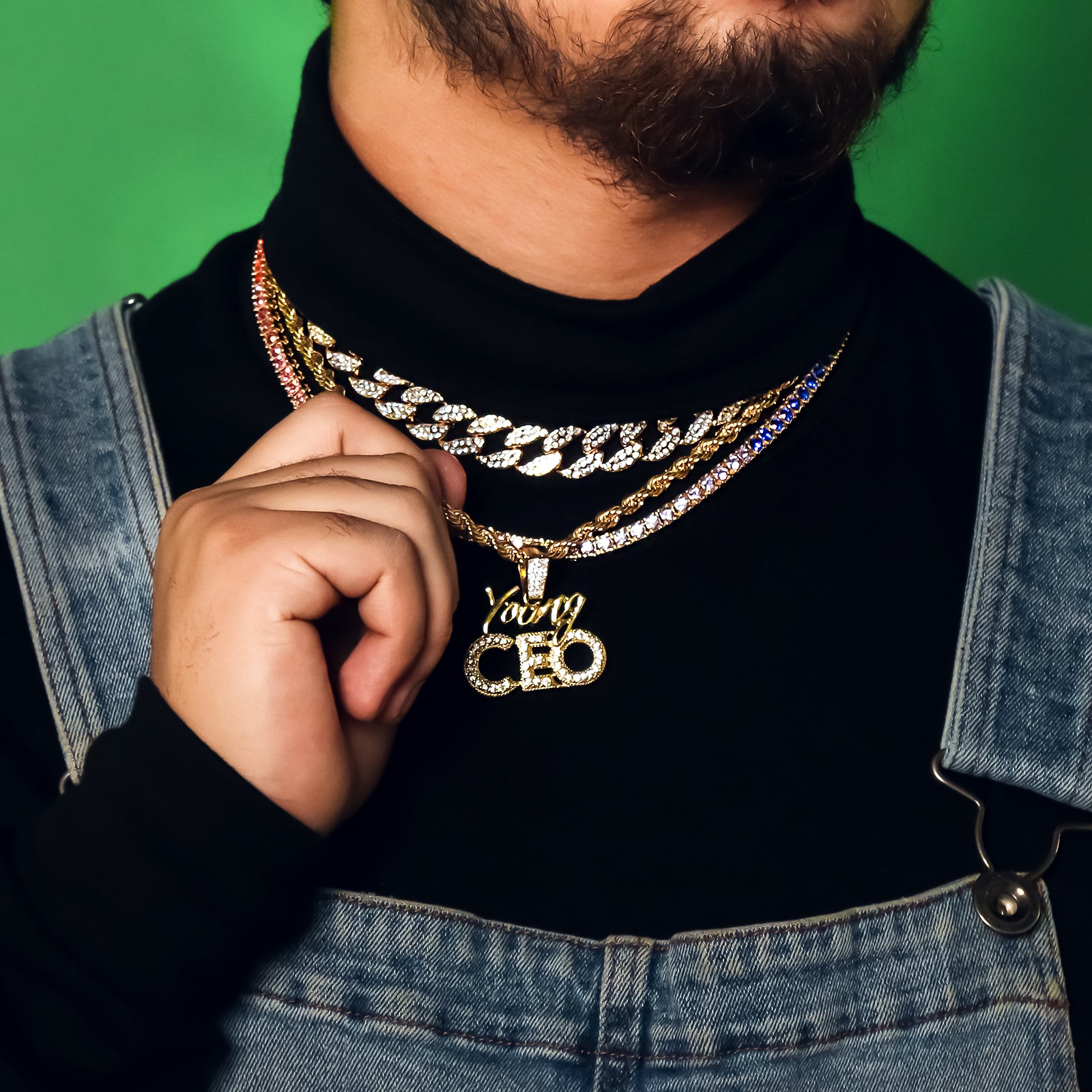 Young CEO 4 Pcs Set Cuban, Tennis & Rope Chain Bundle Gold PT
