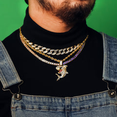 Shark 4 Pcs Set Cuban, Tennis & Rope Chain Bundle Gold PT