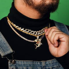 Shark 4 Pcs Set Cuban, Tennis & Rope Chain Bundle Gold PT