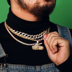 Tank 4 Pcs Set Cuban, Tennis & Rope Chain Bundle Gold PT