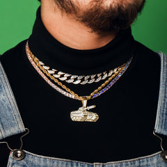 Tank 4 Pcs Set Cuban, Tennis & Rope Chain Bundle Gold PT