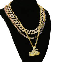 Tank 4 Pcs Set Cuban, Tennis & Rope Chain Bundle Gold PT