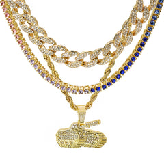 Tank 4 Pcs Set Cuban, Tennis & Rope Chain Bundle Gold PT