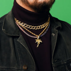 Palm Tree 4 Pcs Set Cuban, Tennis & Rope Chain Bundle Gold PT