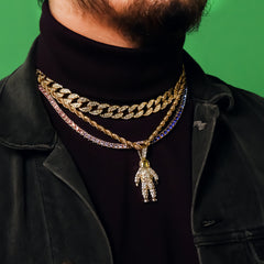 Space Man Face 4 Pcs Set Cuban, Tennis & Rope Chain Bundle Gold PT