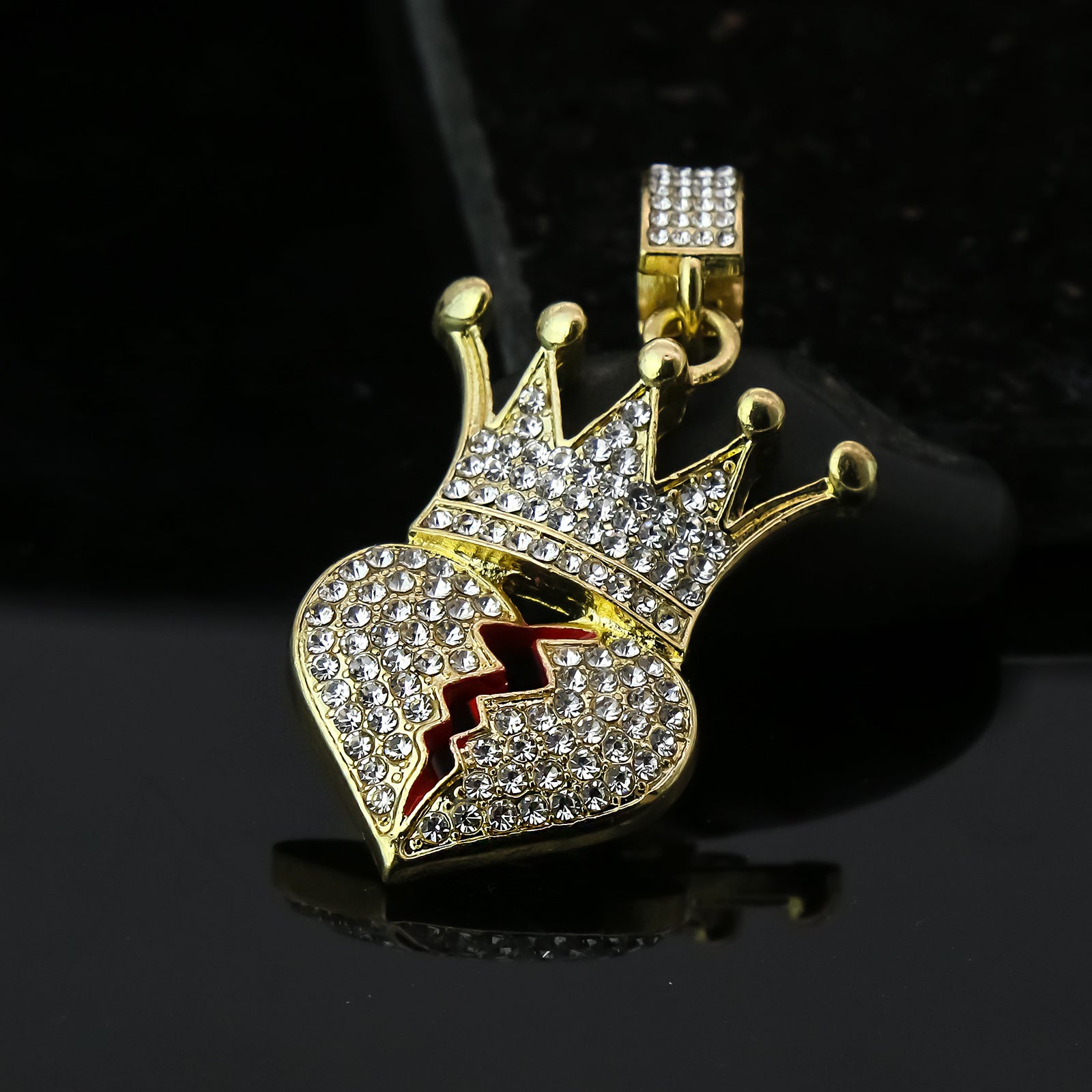 Heart Crown 4 Pcs Set Clear Cz Cuban, Tennis & Rope Chain Bundle Gold PT