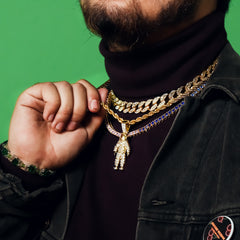 Space Man Face 4 Pcs Set Cuban, Tennis & Rope Chain Bundle Gold PT